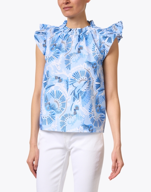 Front image - Sail to Sable - Blue Printed Cotton Blouse