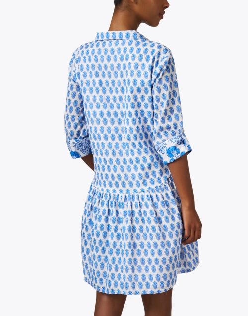 Back image - Ro's Garden - Deauville Blue Floral Print Shirt Dress
