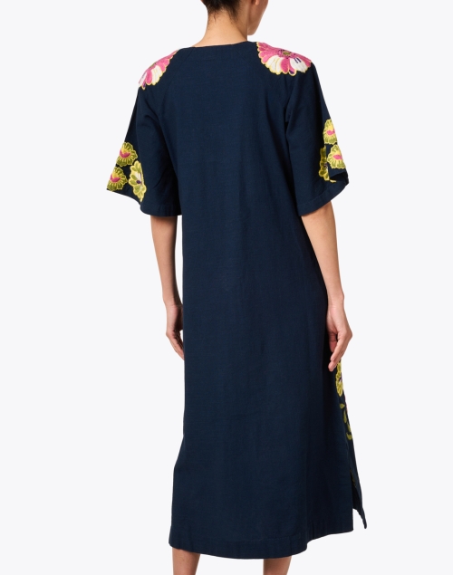 Back image - Frances Valentine - Dreamy Navy Multi Print Cotton Linen Kaftan