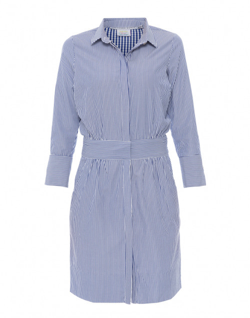 Product image - Gretchen Scott - Breezy Blouson Navy and White Striped Shirt Dress