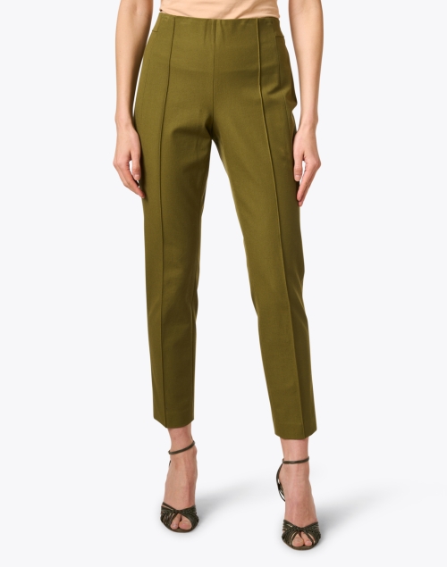 Front image - Lafayette 148 New York - Gramercy Olive Green Stretch Pintuck Pant
