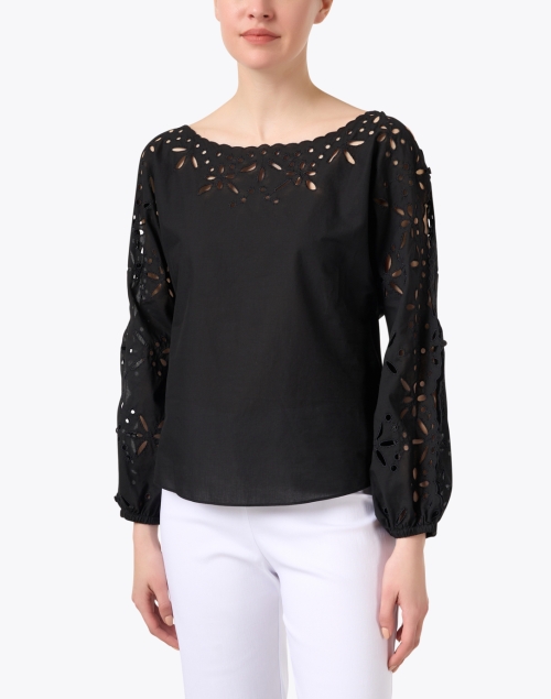 Front image - Marc Cain - Black Eyelet Cotton Top