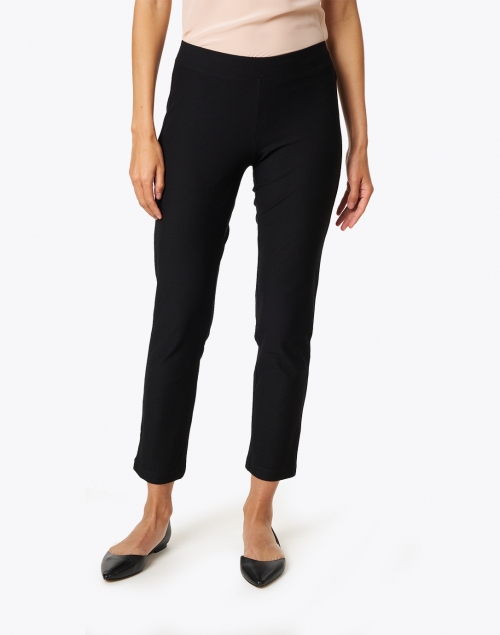 Front image - Eileen Fisher - Black Stretch Crepe Slim Ankle Pant