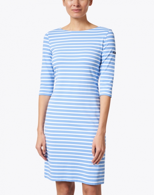 Front image - Saint James - Propriano Blue and White Striped Jersey Dress