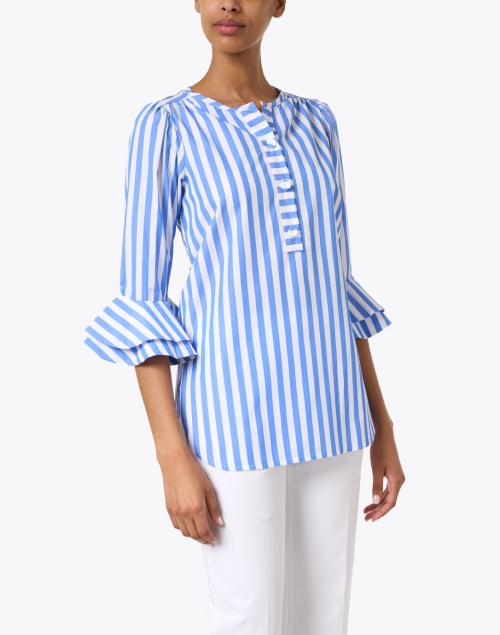 Front image - Dovima Paris - Wren Blue and White Stripe Cotton Shirt