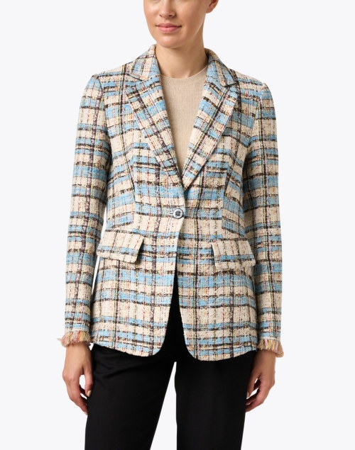 Front image - Marc Cain - Blue and Cream Plaid Blazer