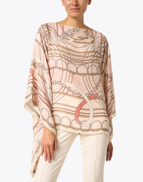 Front image - Rani Arabella - Venezia Light Pink Print Cashmere Silk Wool Poncho