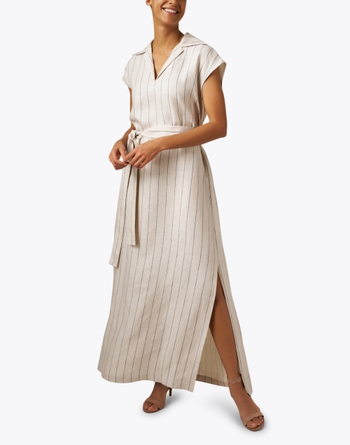 Front image - Lafayette 148 New York - Beige Striped Linen Dress