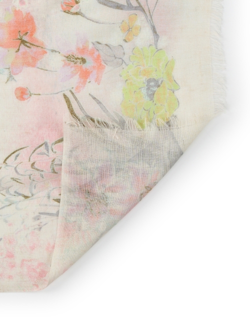 Back image - Pashma - White Floral Print Cashmere Silk Scarf