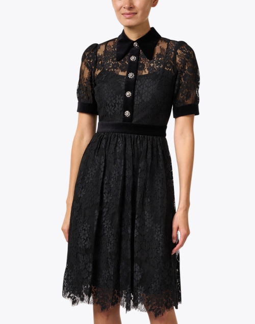 Front image - L.K. Bennett - Lisbet Black Lace and Velvet Dress