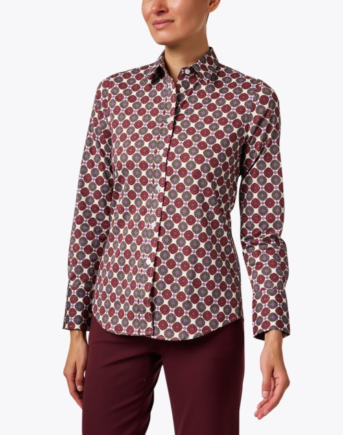 Front image - Caliban - Cream and Red Geo Print Stretch Cotton Shirt