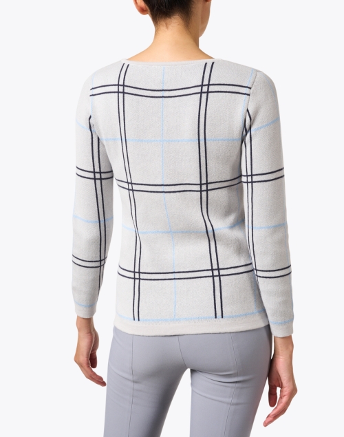 Back image - Blue - Grey Plaid Intarsia Cotton Sweater