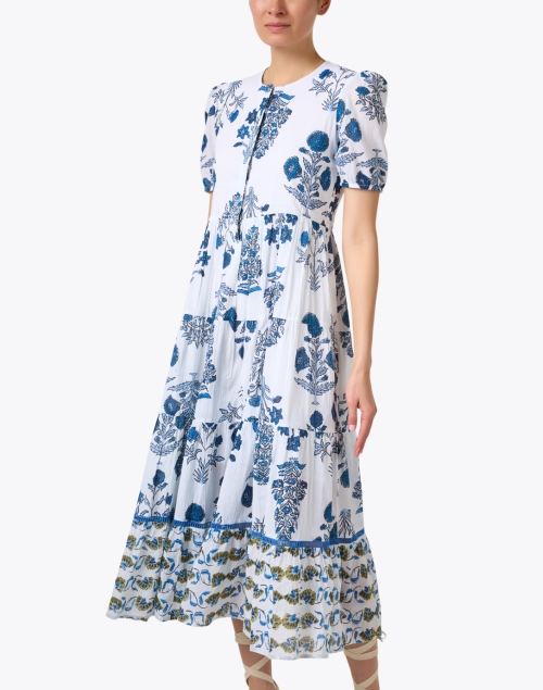 Front image - Ro's Garden - Daphne White and Blue Floral Dress