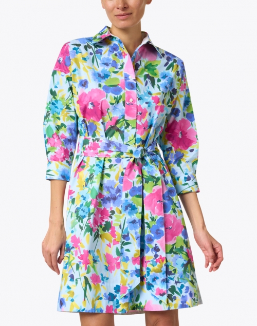 Sara Roka - Ekatery Blue Floral Cotton Shirt Dress