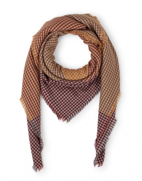 Product image - Jane Carr - Brown, Burgundy, and Orange Houndstooth Wool Scarf