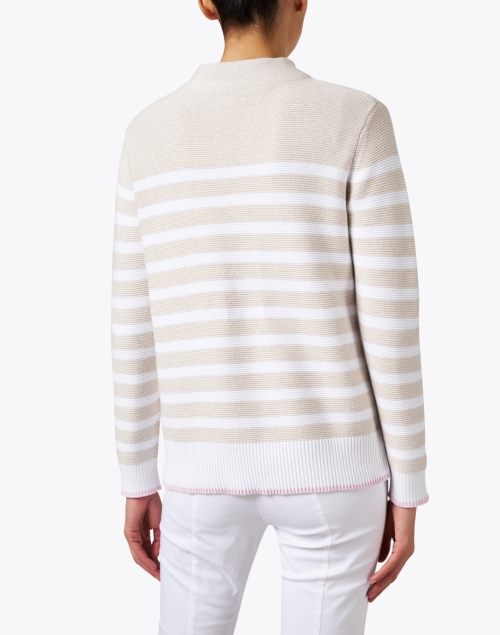 Back image - Kinross - Beige and White Stripe Garter Stitch Cotton Sweater