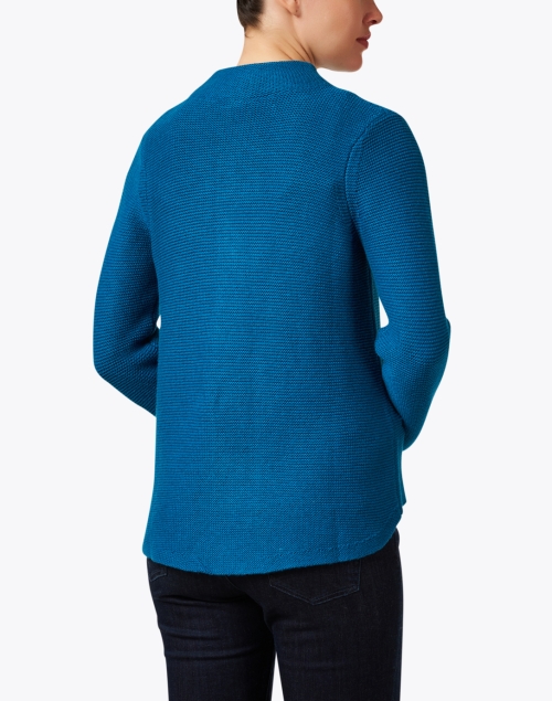 Back image - Kinross - Blue Cotton Garter Stitch Cardigan