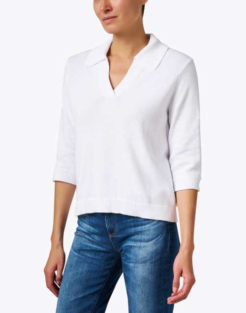 Front image - Kinross - White Cotton Polo Sweater