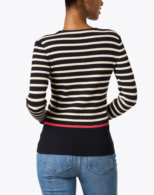 Back image - Lafayette 148 New York - Navy Striped Ribbed Sweater