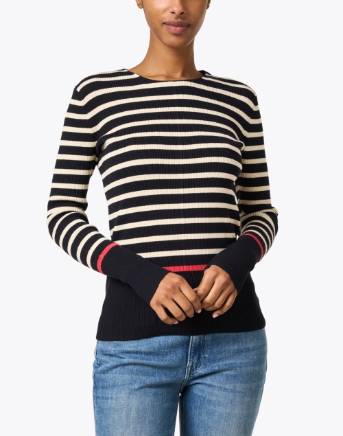 Front image - Lafayette 148 New York - Navy Striped Ribbed Sweater