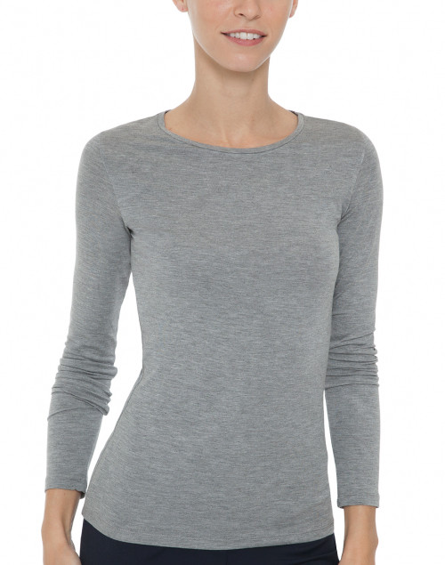 Front image - Majestic Filatures - Grey Crew Neck Long-Sleeved Stretch Viscose Top