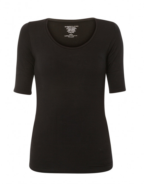 Product image - Majestic Filatures - Black Scoop Neck Elbow Sleeve Stretch Viscose Top