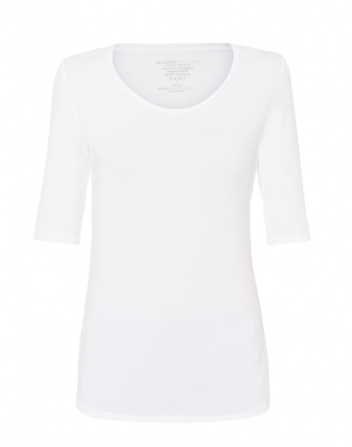 Product image - Majestic Filatures - White Scoop Neck Elbow-Sleeve Stretch Viscose Top