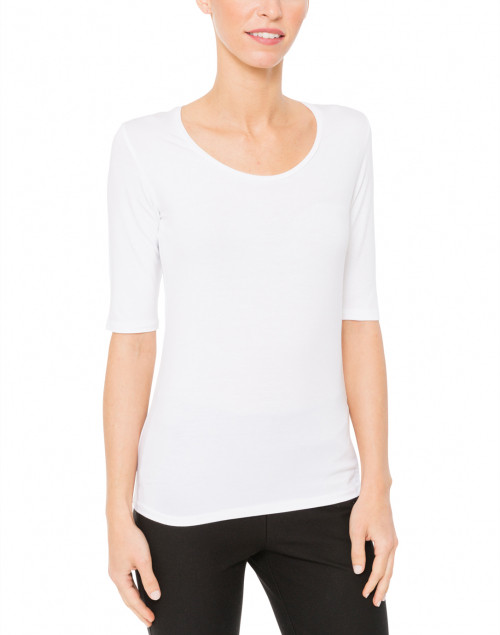 Front image - Majestic Filatures - White Scoop Neck Elbow-Sleeve Stretch Viscose Top