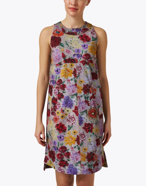 Front image - Odeeh - Multi Floral Print Denim Shift Dress