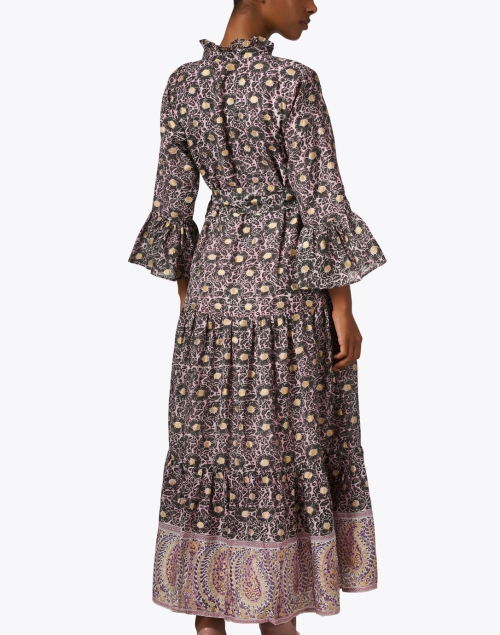 Back image - Oliphant - Black Floral Print Cotton Silk Dress