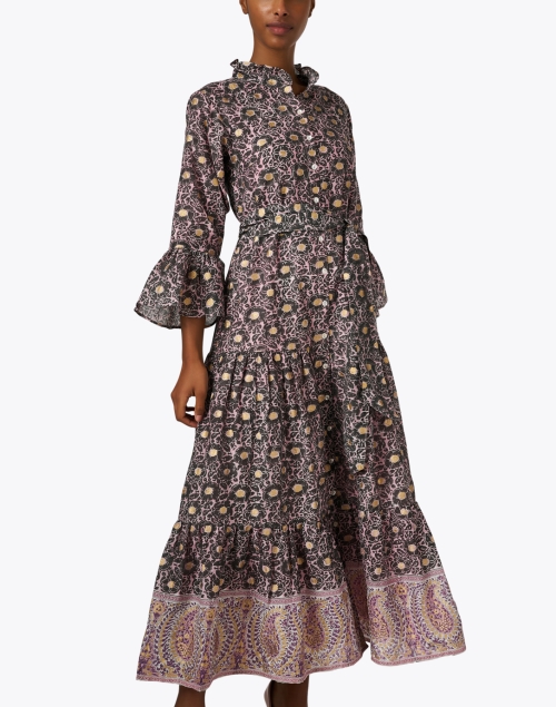 Front image - Oliphant - Black Floral Print Cotton Silk Dress