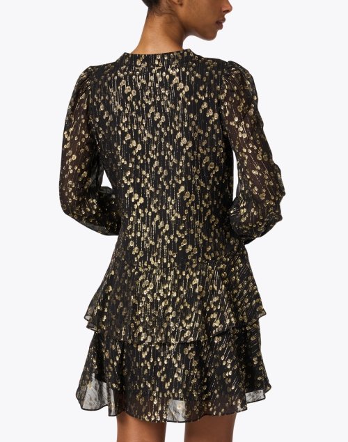 Back image - Sail to Sable - Black and Gold Metallic Print Silk Dress