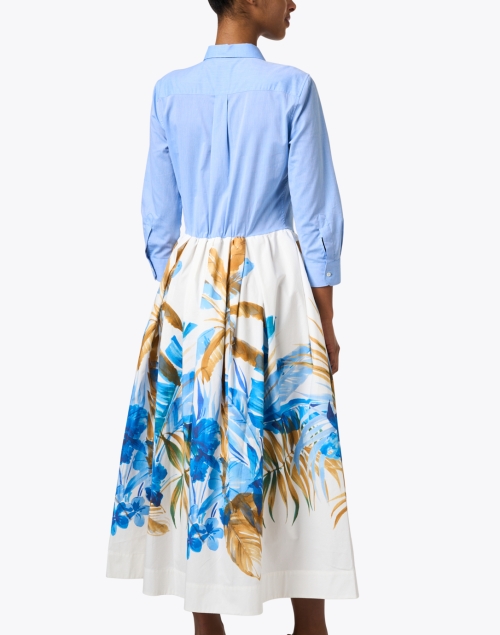 Back image - Sara Roka - Nidina Blue and White Print Cotton Dress