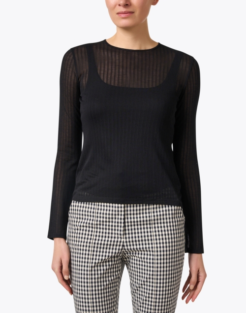 Front image - Vince - Black Sheer Lined Rib Knit Top 