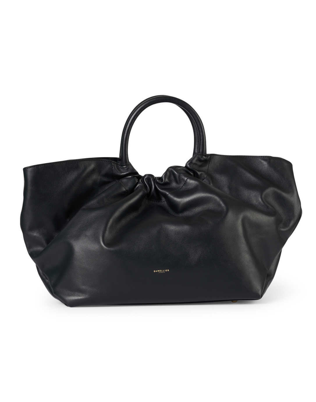 Los Angeles Black Smooth Leather Ruched Tote | DeMellier