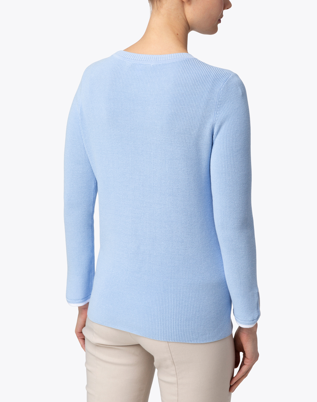 Cornflower Blue Cotton Sweater with White Trim | Belford | Halsbrook