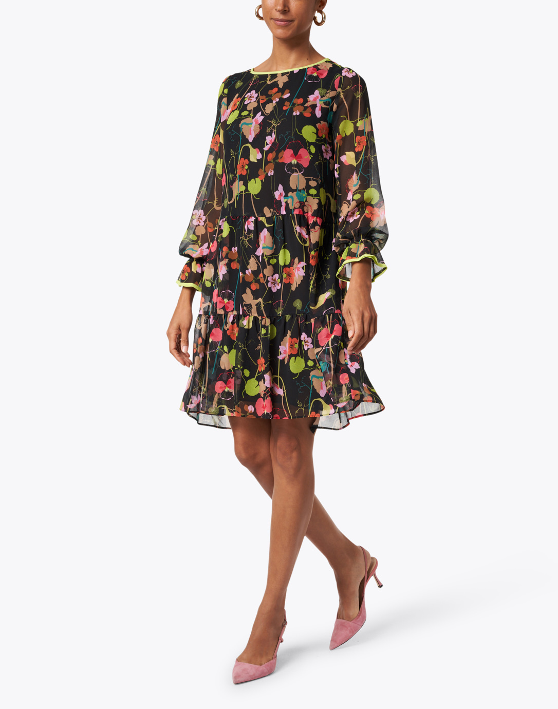 black floral chiffon dress