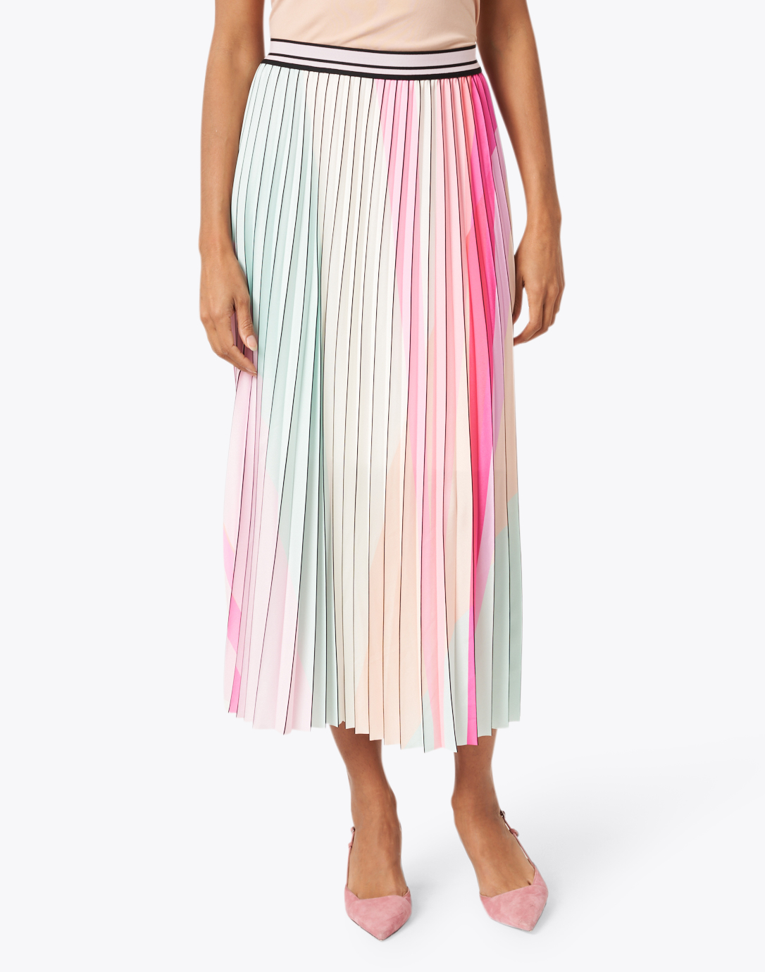 Multicolored with Black Trim Pleated Skirt | Marc Cain | Halsbrook