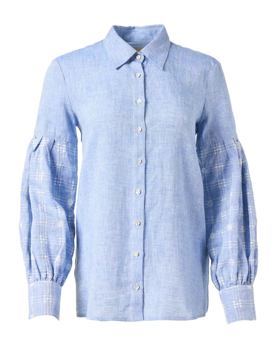 Blue Embroidered Chambray Shirt   % Lino