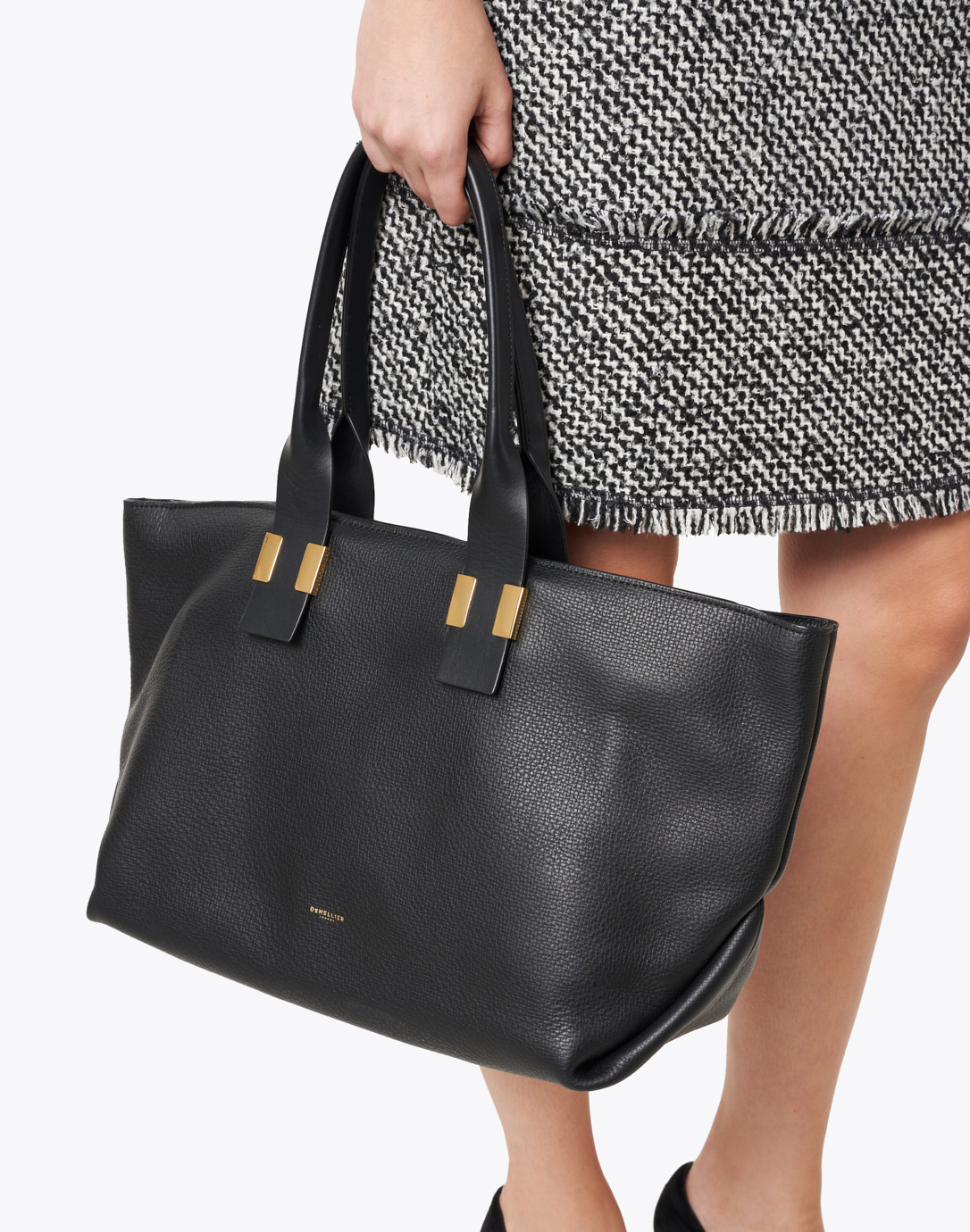 Melbourne Black Textured Leather Tote Bag | DeMellier | Halsbrook