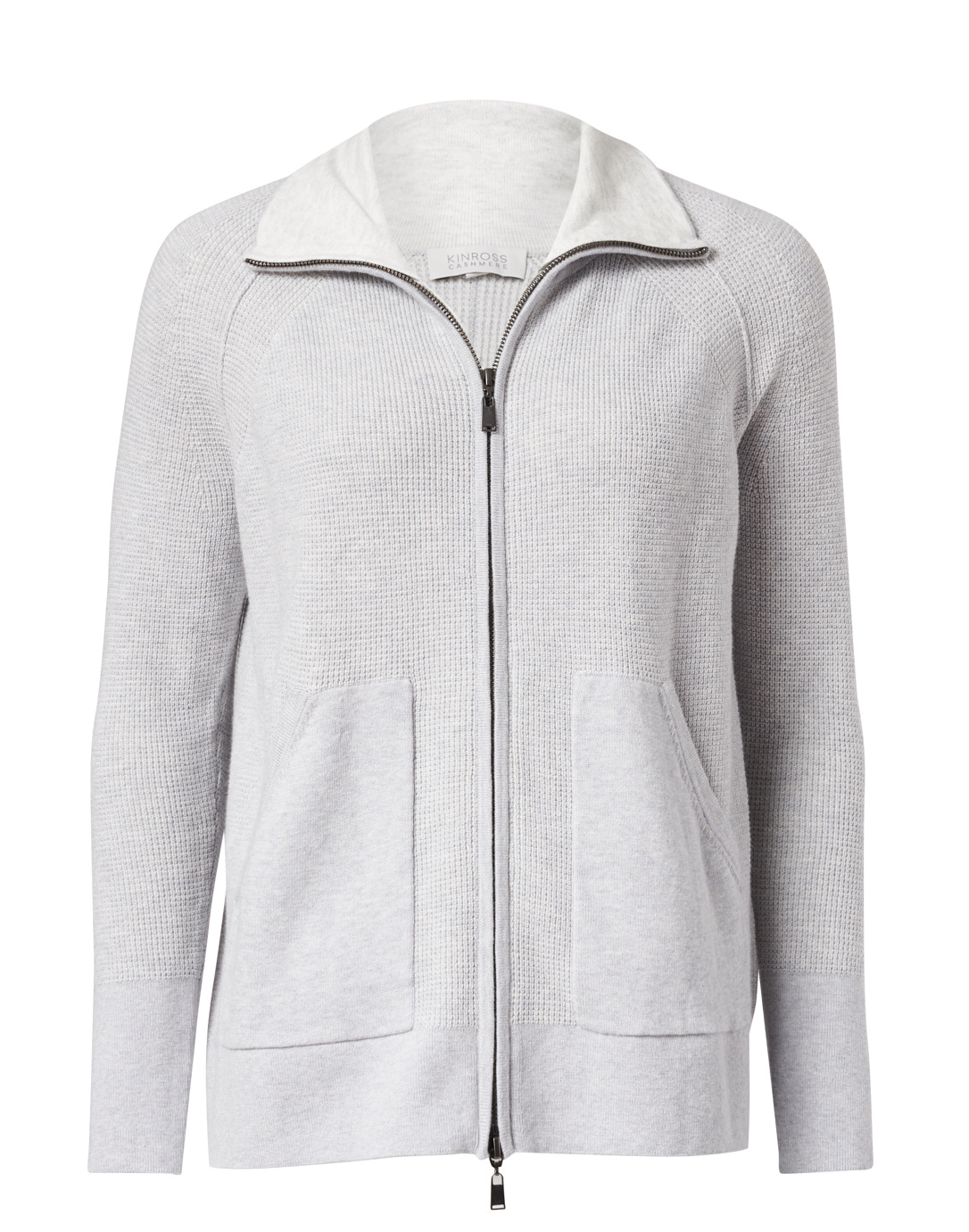 Light Grey Cotton Cashmere Zip Cardigan | Kinross | Halsbrook