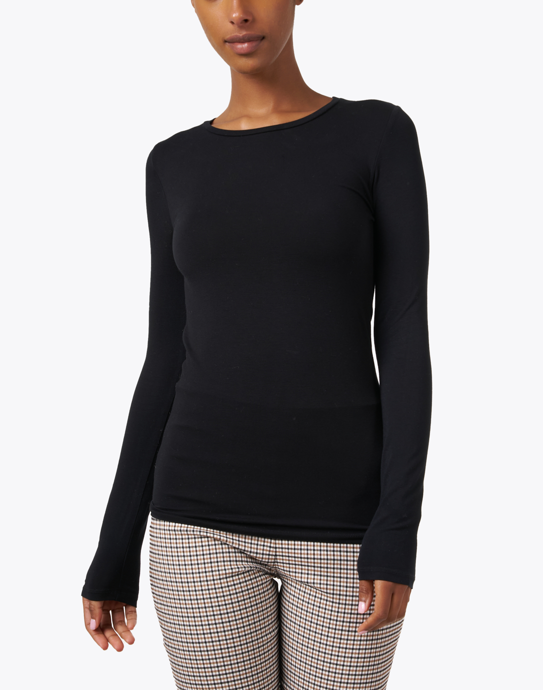 Black Seamless Long Sleeve T-Shirt in Wool Silk Jersey