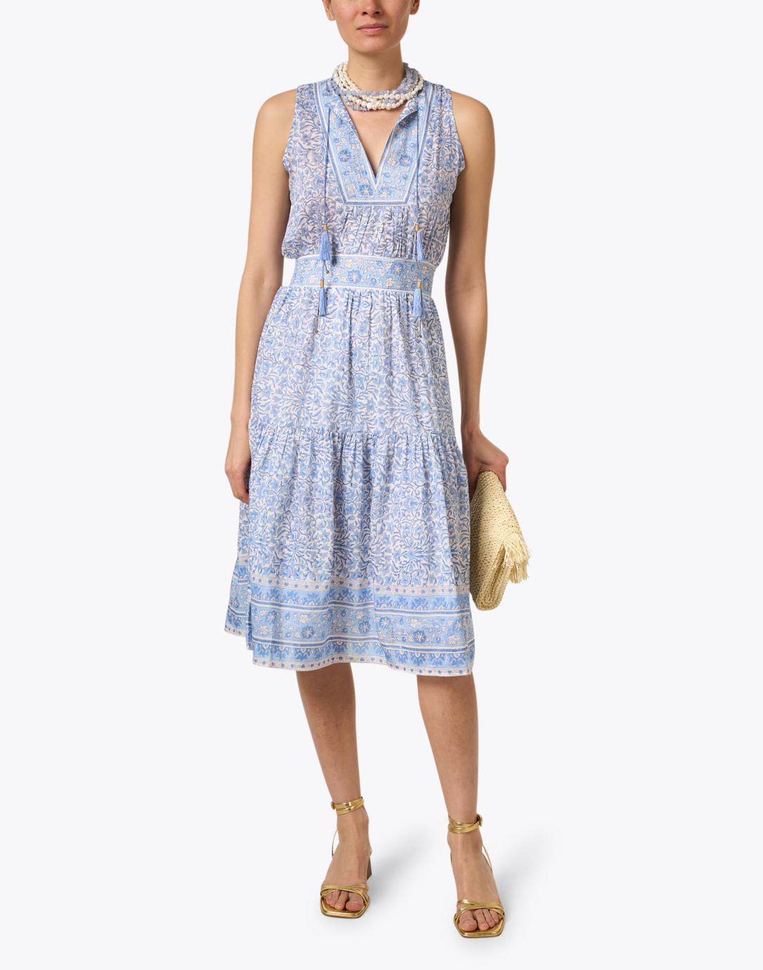 Emily Light Blue Print Cotton Silk Dress Bell