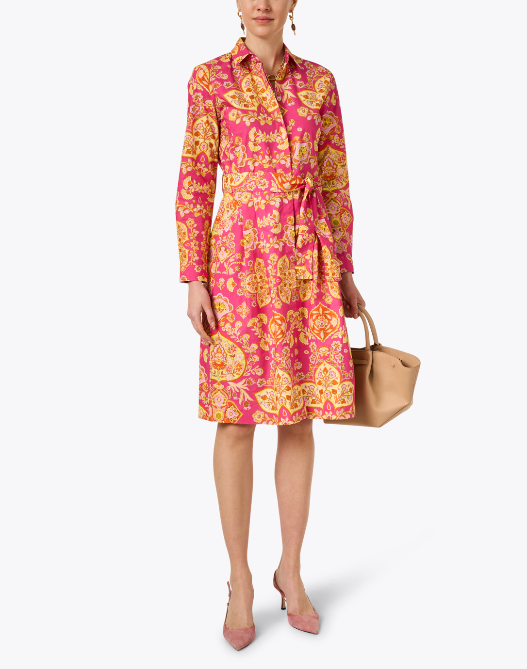 Pink and Yellow Belted Shirt Dress | Caliban