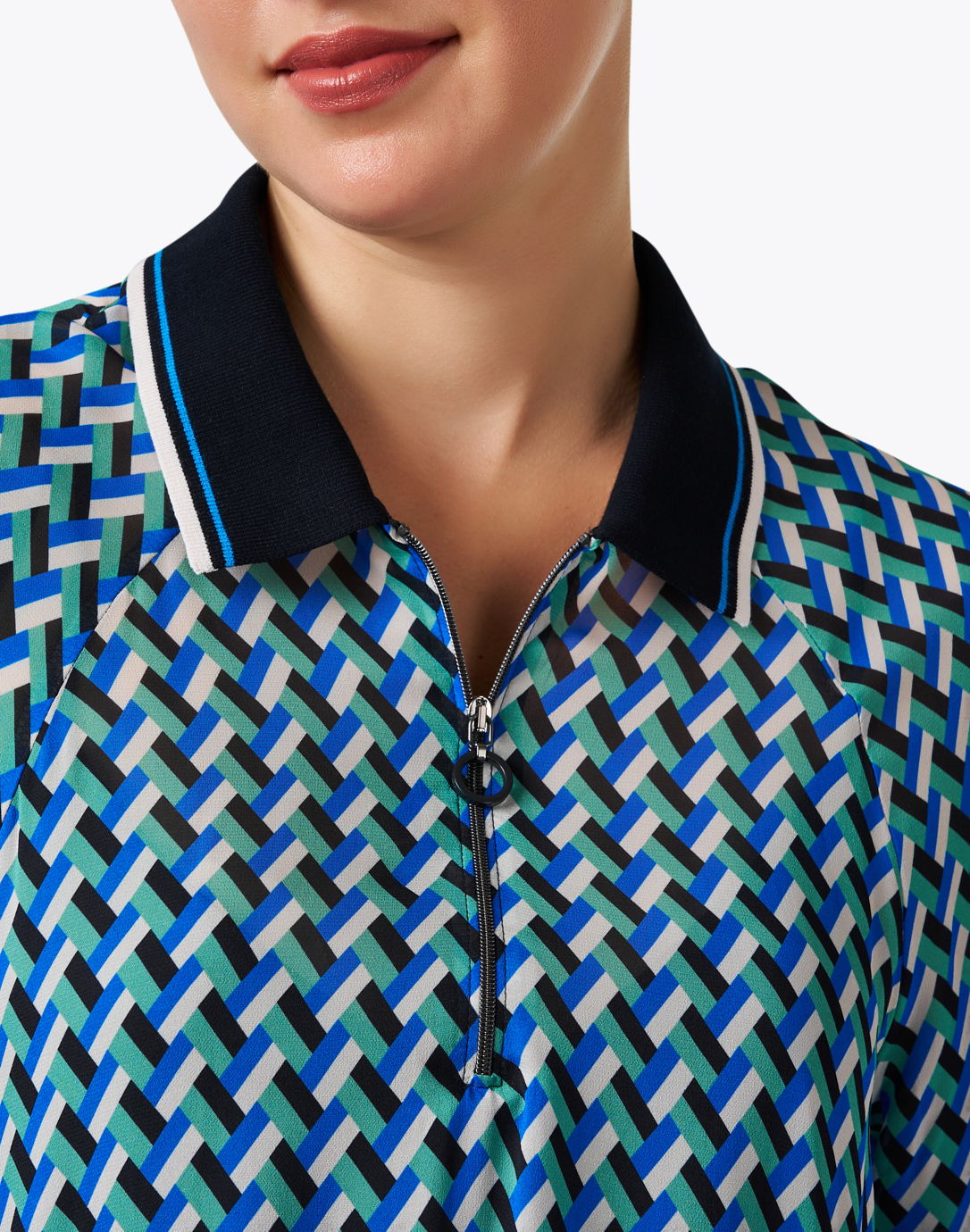 Blue Geometric Print | Marc Cain Dress Polo Sports