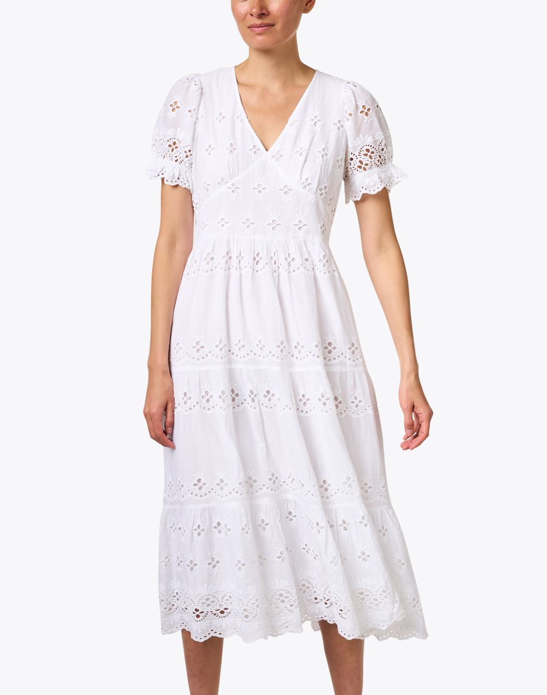 white eyelet wrap dress