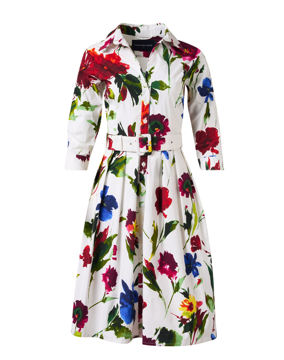 Audrey White Multi Floral Print Stretch Cotton Dress | Samantha Sung