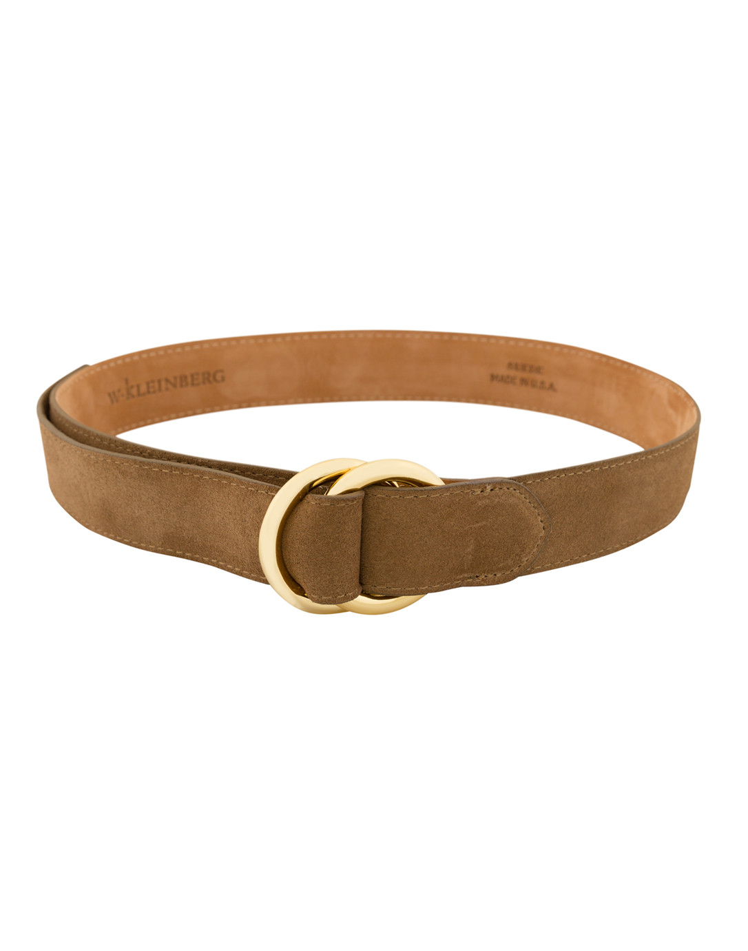 Cocoa Suede Belt with Double Gold Rings | W. Kleinberg