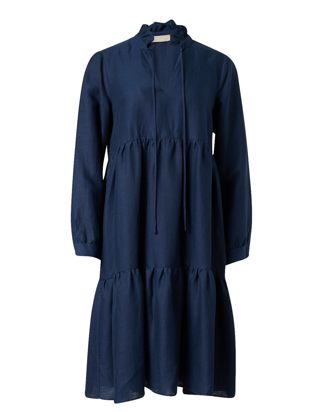 Navy Linen Tiered Dress | 120% Lino | Halsbrook