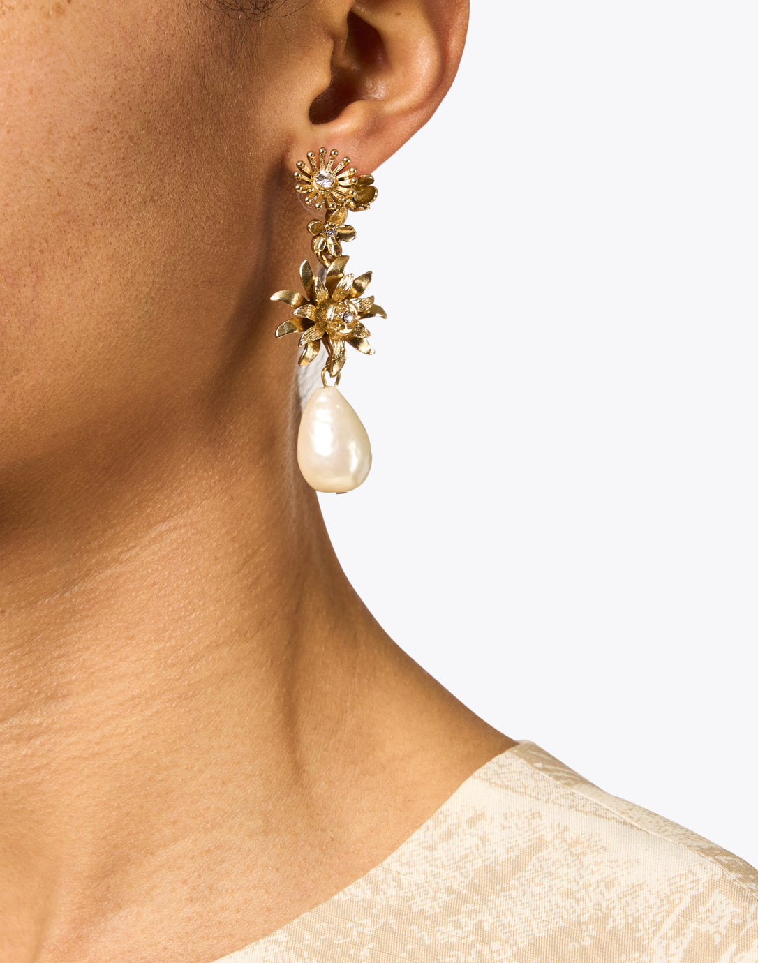 Gold Medium Pearl Drop Earrings